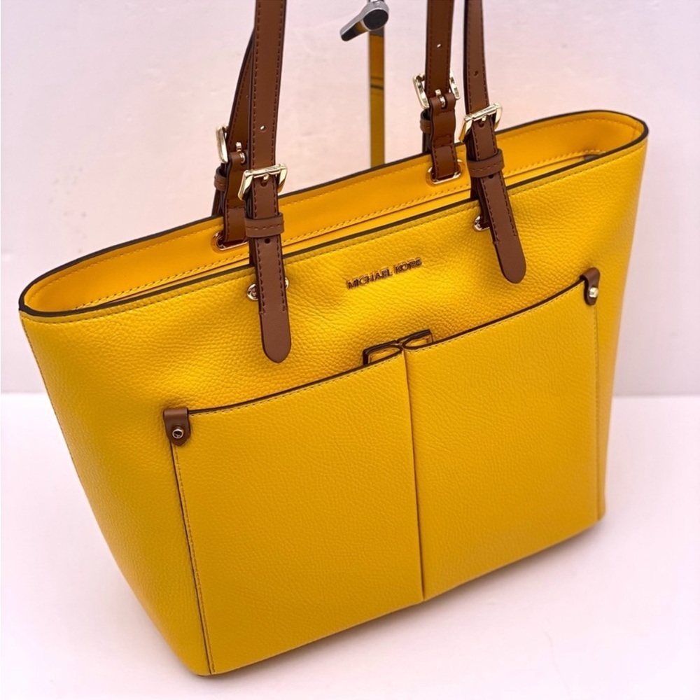 Michael Kors Jet Set Travel Front Double Pocket Shoulder Tote Bag Yellow/Brown - Picture 5 of 9